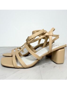 Franco Sarto Laina Tan Leather Square Toe Strappy Heeled Sandal 9M